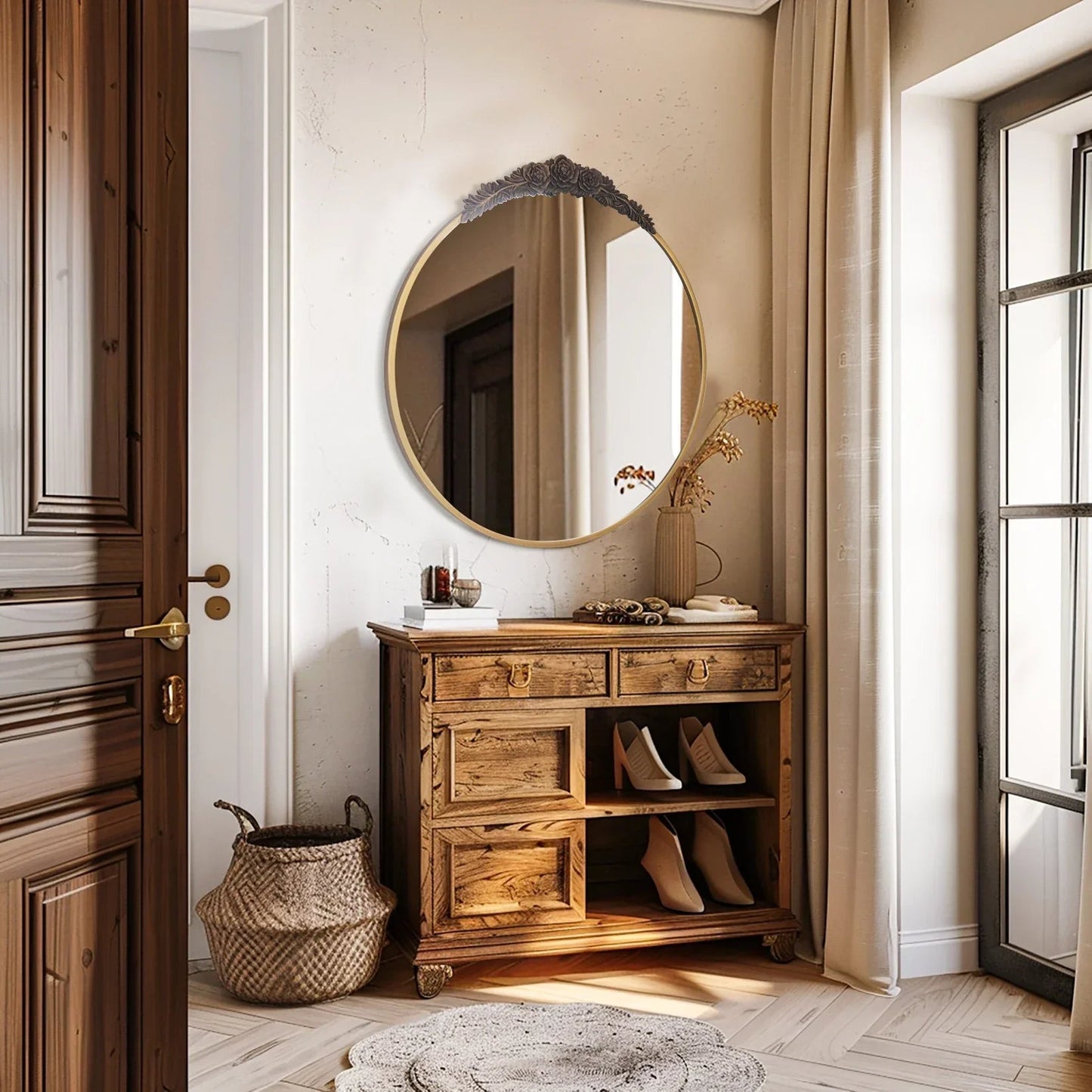 Barock Wandspiegel: Vintage Messing - Design mit Rosen & Metallrahmen für Bad und Wohnzimmer - ApolettaApoletta
