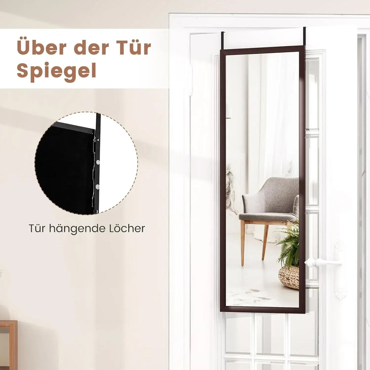 Wand - Ganzkörperspiegel: 107x36,5 cm mit höhenverstellbaren Haken & unzerbrechlich - ApolettaApoletta