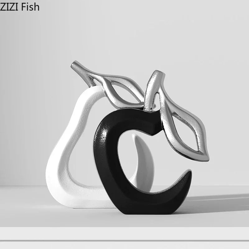 Schwarz - weiß gestreifte Apfel - /Ananas - Statue: Minimalistische Harz - Skulptur für Schreibtisch - Dekoration - ApolettaApoletta