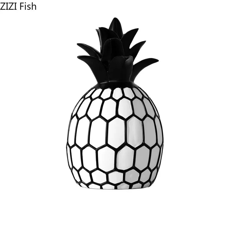 Schwarz - weiß gestreifte Apfel - /Ananas - Statue: Minimalistische Harz - Skulptur für Schreibtisch - Dekoration - ApolettaApoletta
