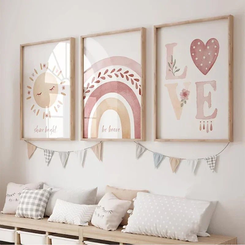 Boho Rainbow & Sunshine Poster (3er - Set): Wandkunst für Jungen - & Mädchenzimmer - ApolettaApoletta