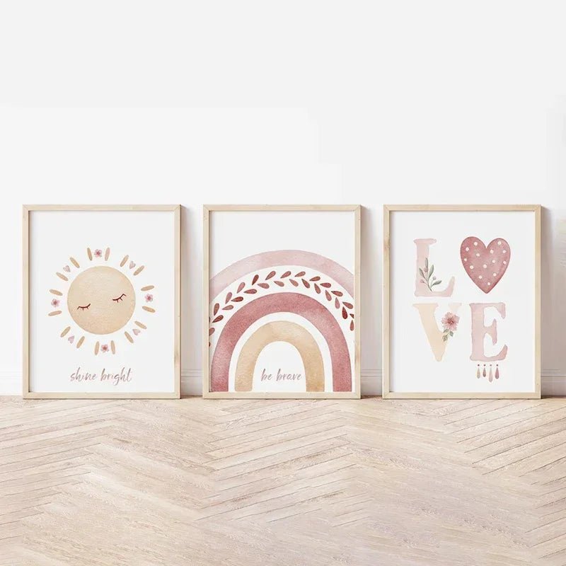 Boho Rainbow & Sunshine Poster (3er - Set): Wandkunst für Jungen - & Mädchenzimmer - ApolettaApoletta