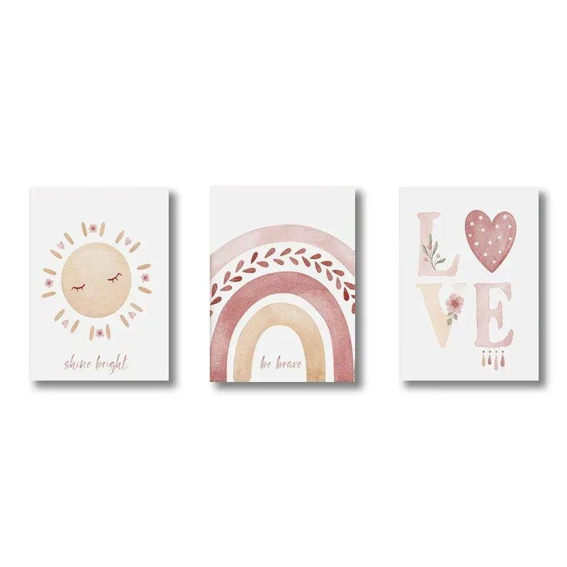 Boho Rainbow & Sunshine Poster (3er - Set): Wandkunst für Jungen - & Mädchenzimmer - ApolettaApoletta