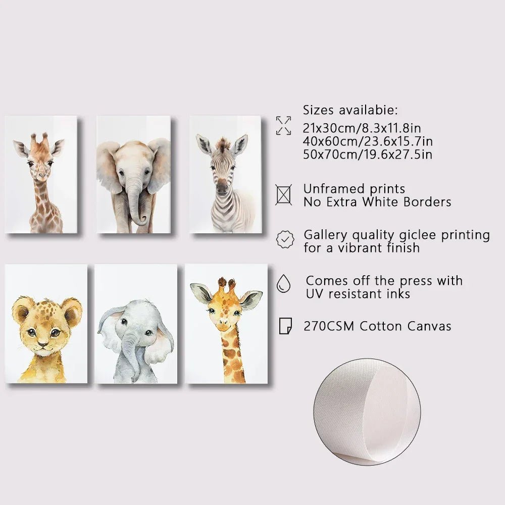 Safari Kinderzimmer Deko: 3er - Set Dschungel - Tier - Poster für das Baby - und Kinderzimmer - ApolettaApoletta