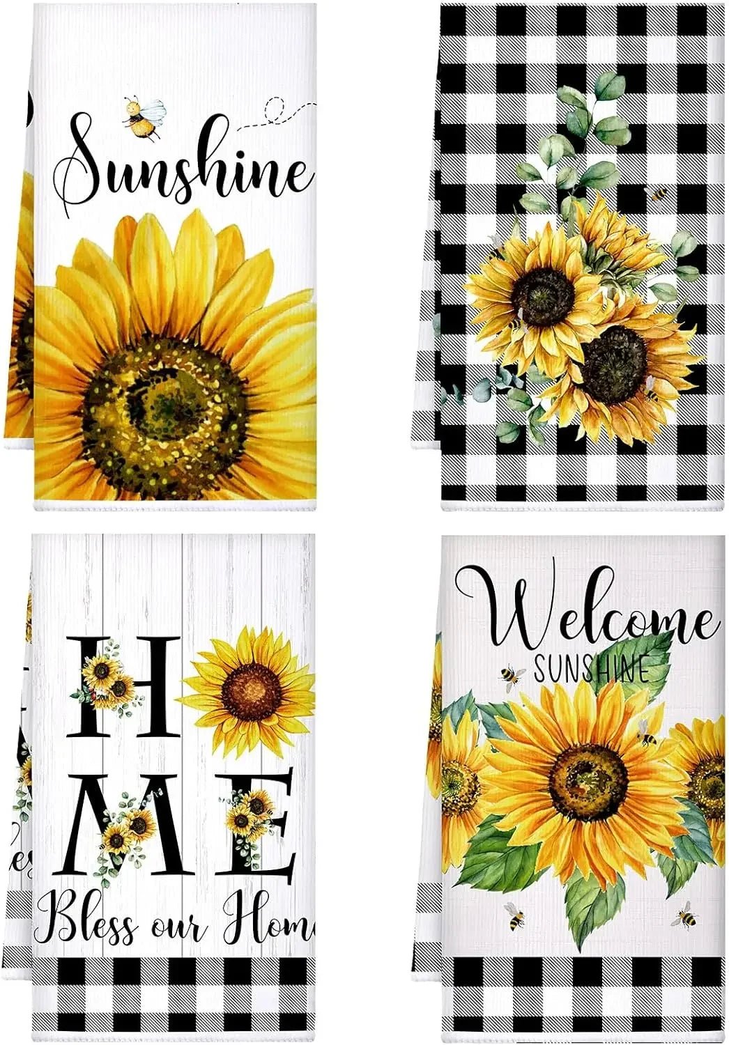 4er - Pack Sonnenblumen - Servietten: 40x60 cm, schmutzabweisend & stilvoll für Küche und Esszimmer - ApolettaApoletta