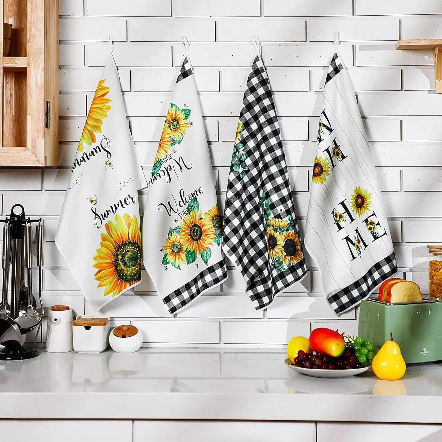 4er - Pack Sonnenblumen - Servietten: 40x60 cm, schmutzabweisend & stilvoll für Küche und Esszimmer - ApolettaApoletta