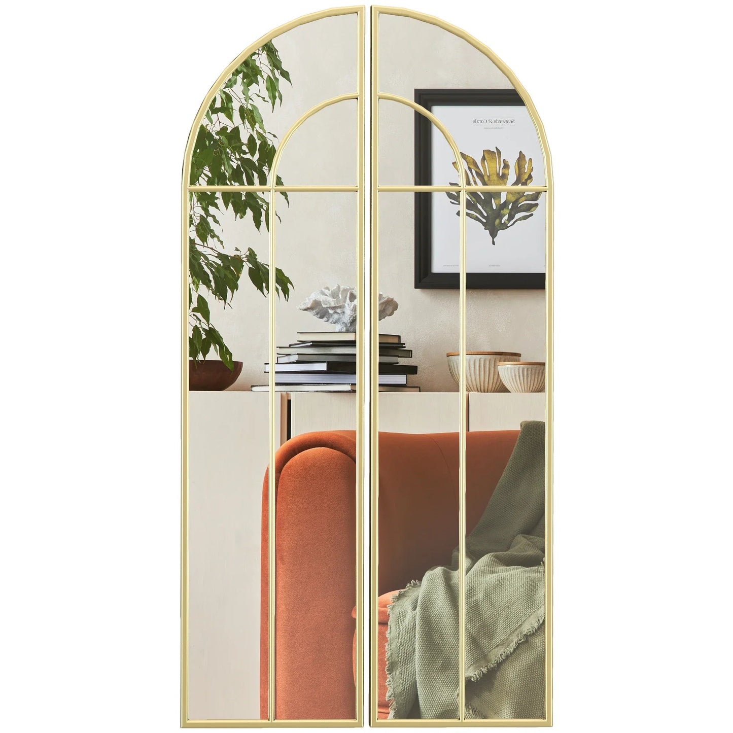 2er - Set Bogen - Wandspiegel: 30x120 cm, goldenes, dekoratives Design - ApolettaApoletta