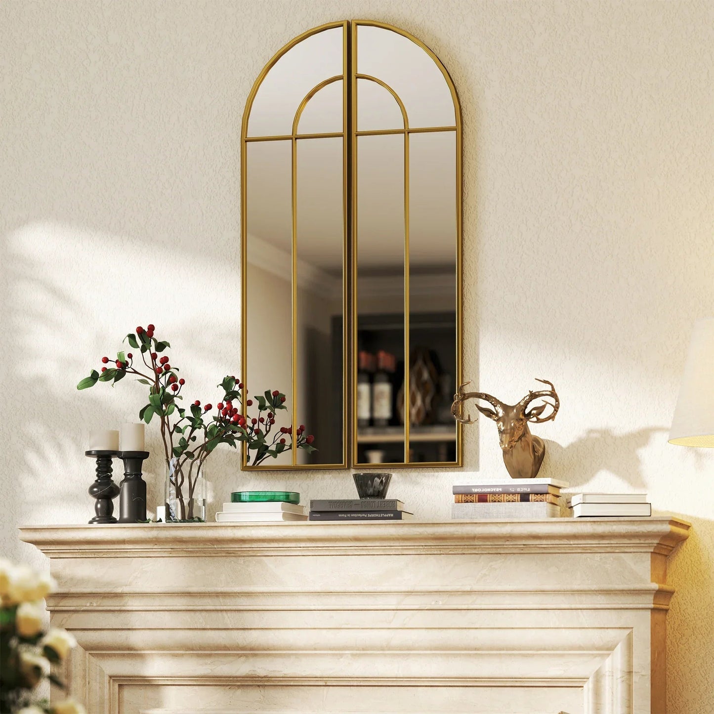 2er - Set Bogen - Wandspiegel: 30x120 cm, goldenes, dekoratives Design - ApolettaApoletta