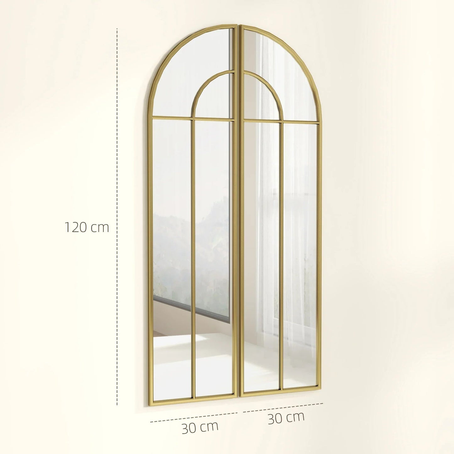 2er - Set Bogen - Wandspiegel: 30x120 cm, goldenes, dekoratives Design - ApolettaApoletta