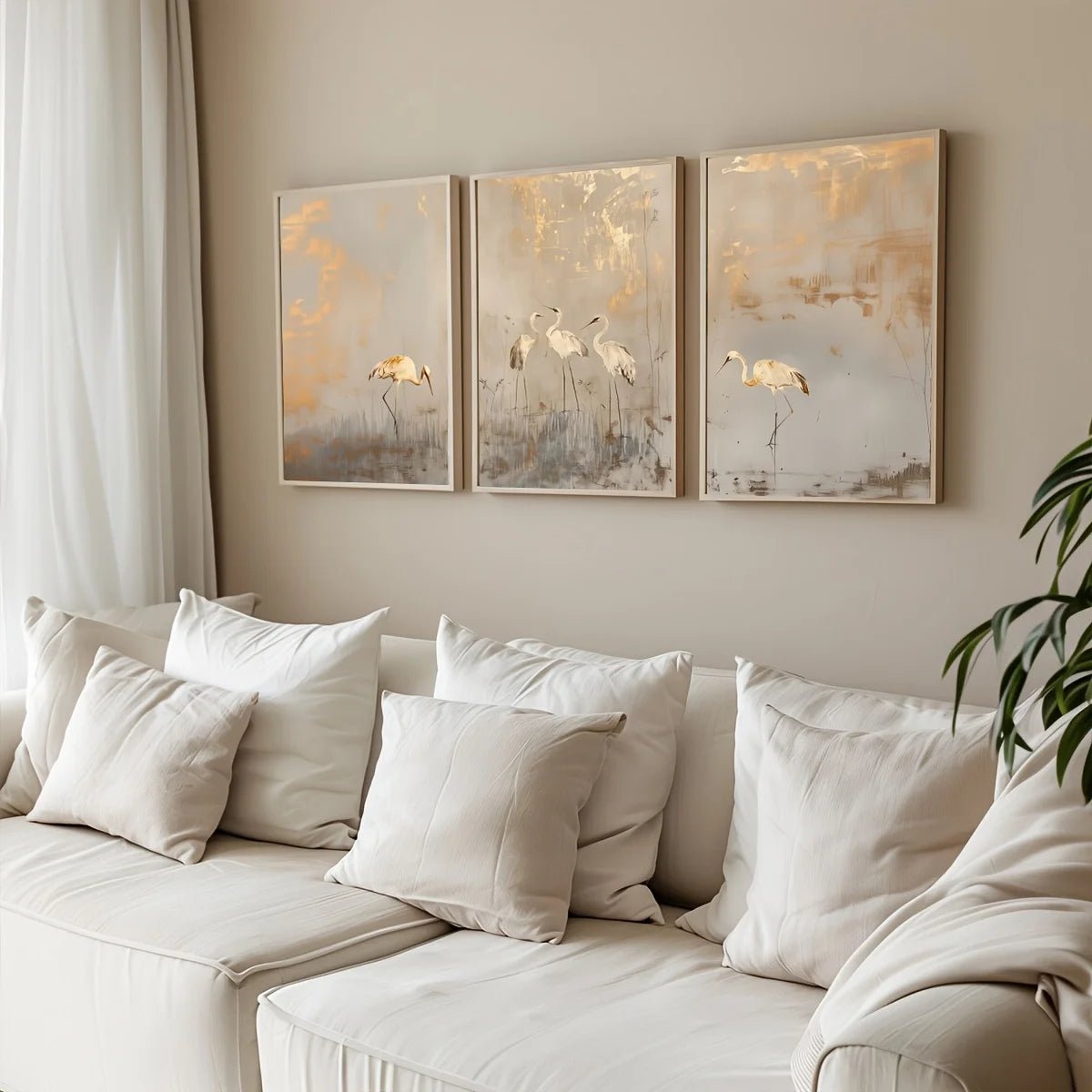 3 - teiliges Leinwand - Set: Abstrakte Landschaft in Beige & Gold - ApolettaApoletta