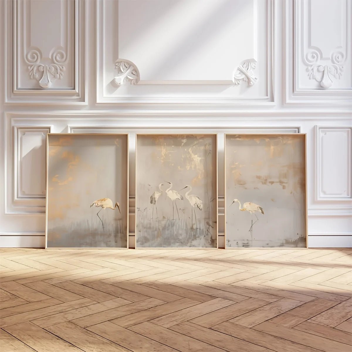 3 - teiliges Leinwand - Set: Abstrakte Landschaft in Beige & Gold - ApolettaApoletta