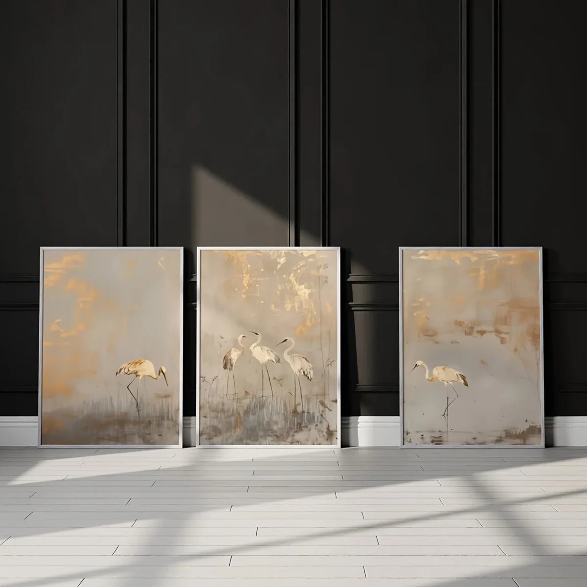 3 - teiliges Leinwand - Set: Abstrakte Landschaft in Beige & Gold - ApolettaApoletta