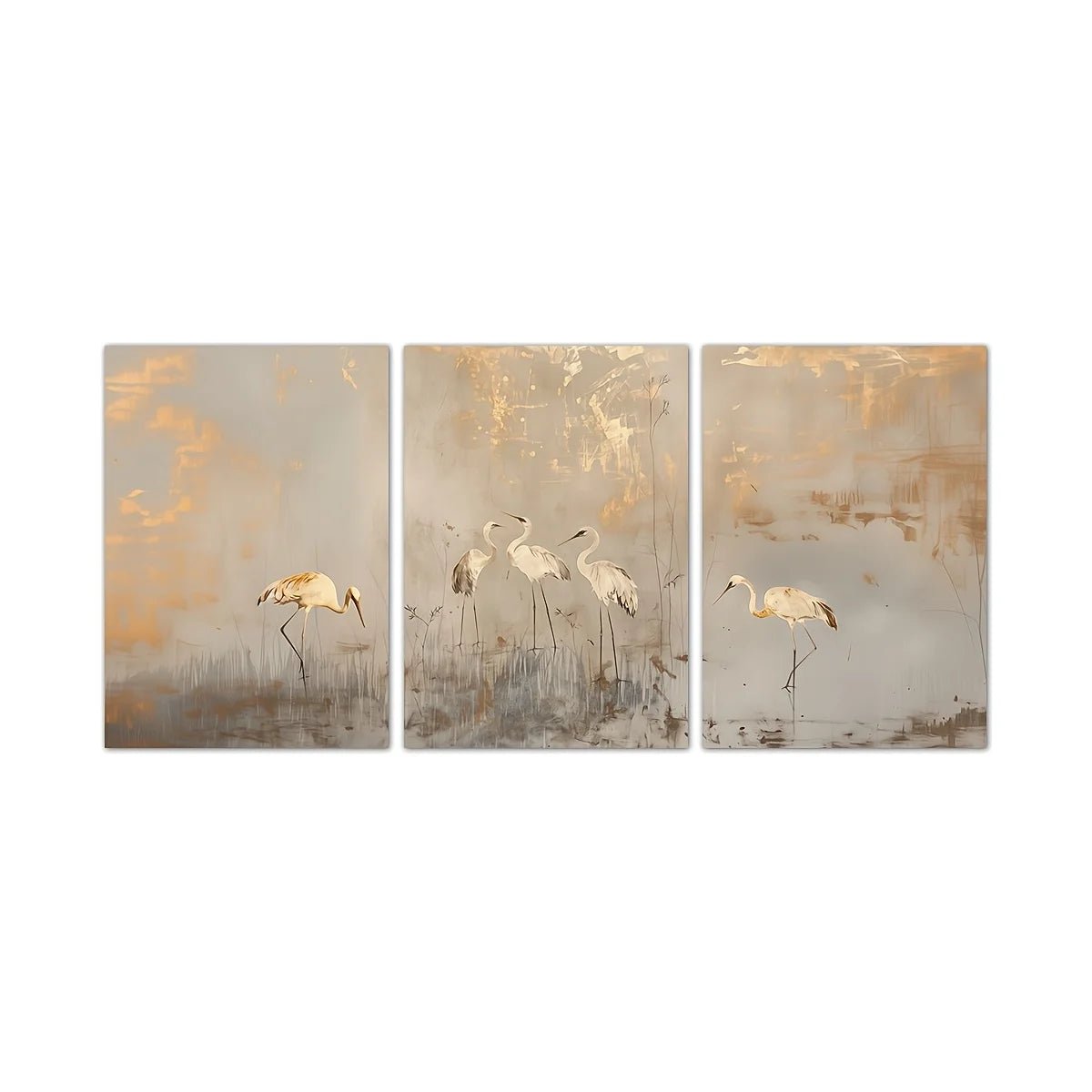 3 - teiliges Leinwand - Set: Abstrakte Landschaft in Beige & Gold - ApolettaApoletta