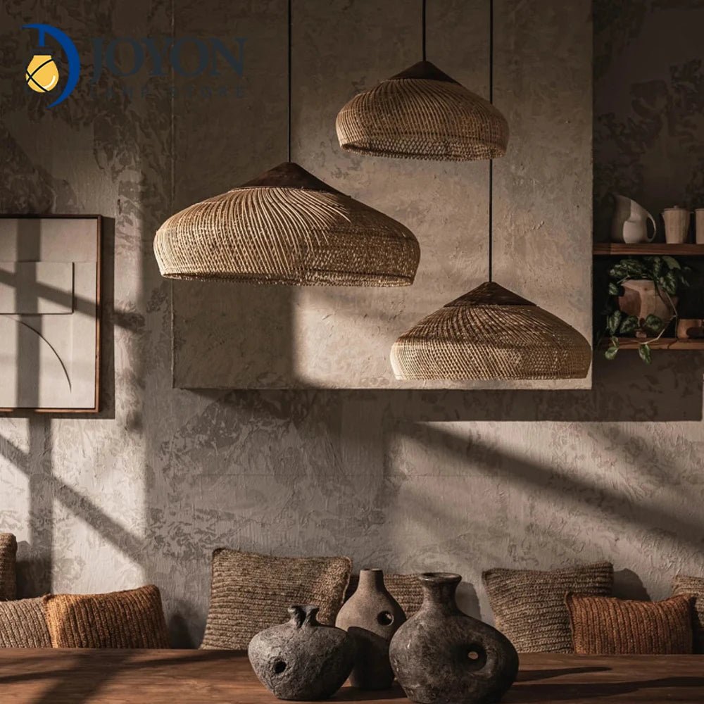 Rustikale Rattan - Pendelleuchte: Handgefertigte Deckenlampe in Beige für Esszimmer & Wohnzimmer - ApolettaApoletta