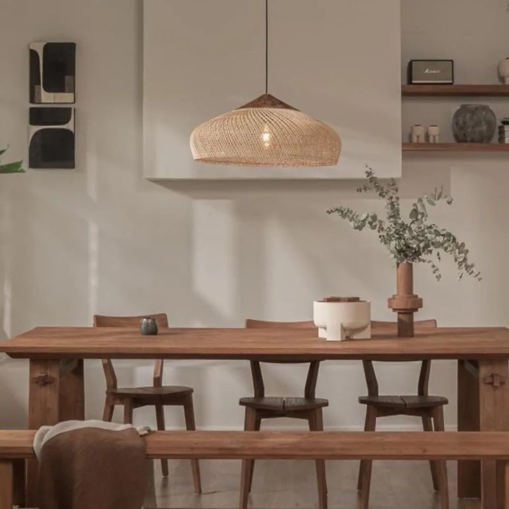 Rustikale Rattan - Pendelleuchte: Handgefertigte Deckenlampe in Beige für Esszimmer & Wohnzimmer - ApolettaApoletta