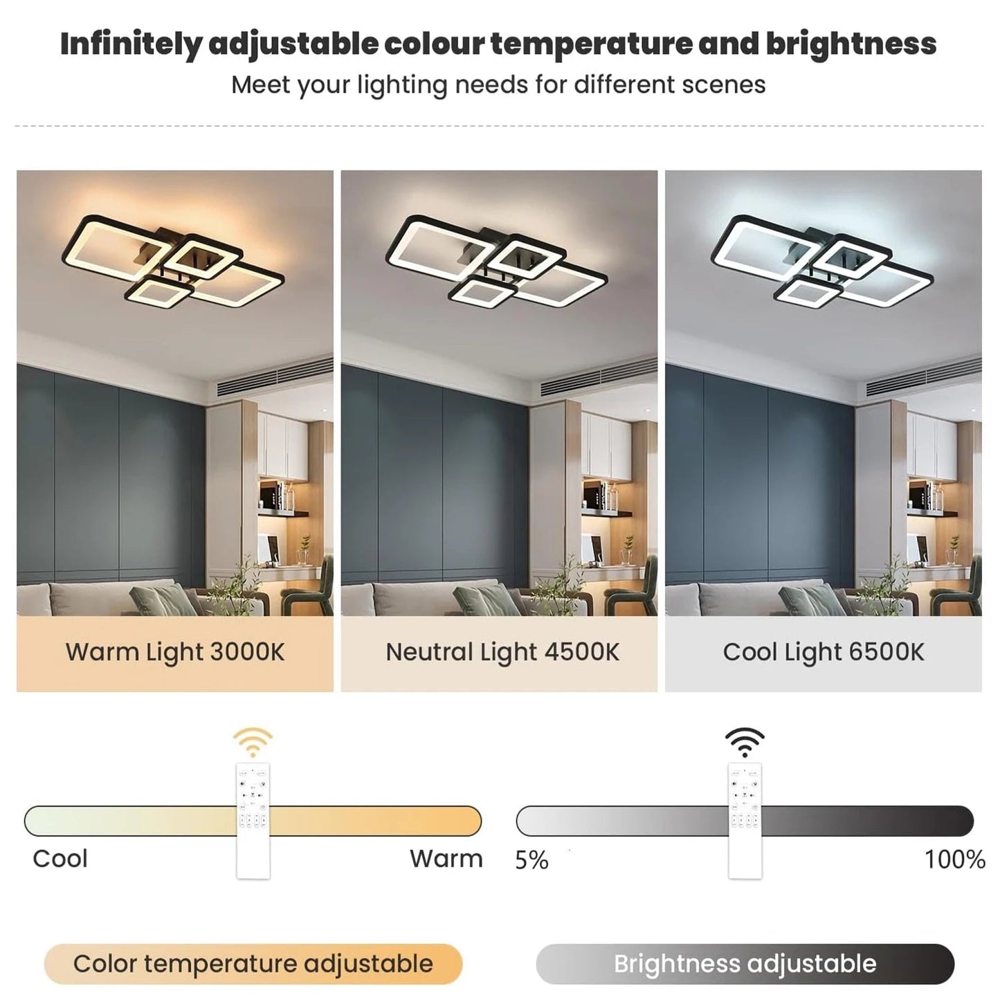 Moderne dimmbare LED - Deckenleuchte: Kreatives rechteckiges Design mit 54W & Fernbedienung - ApolettaApoletta