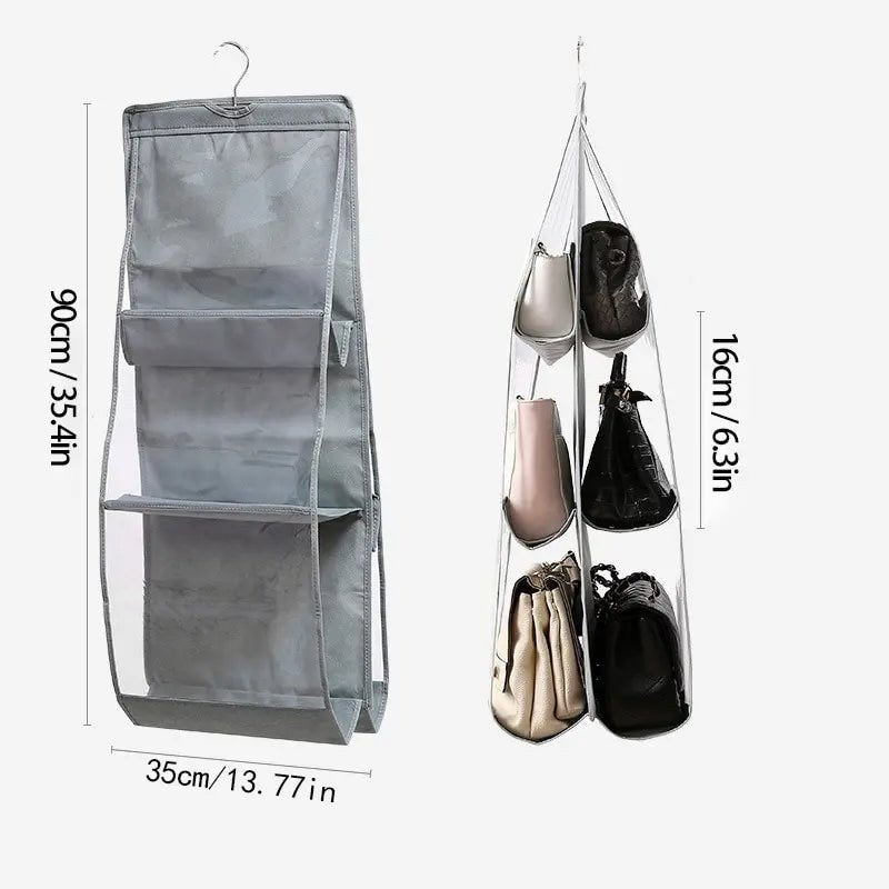 Hängender Handtaschen - Organizer: 6 Fächer & durchsichtige Taschen für den Kleiderschrank - ApolettaApoletta