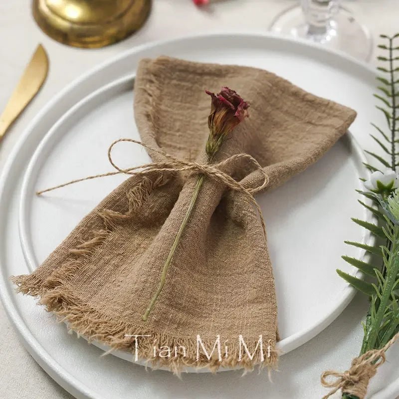 10er - Set Rustikale Vintage - Servietten: Baumwoll - Leinen für Hochzeit & Tischdeko - ApolettaApoletta