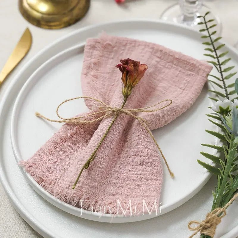 10er - Set Rustikale Vintage - Servietten: Baumwoll - Leinen für Hochzeit & Tischdeko - ApolettaApoletta