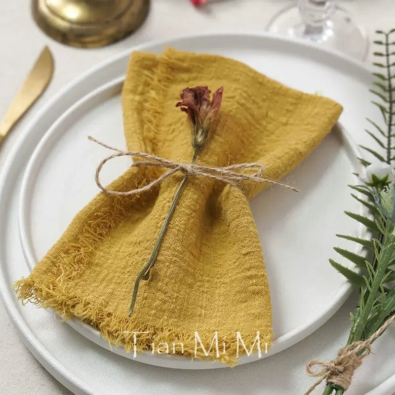10er - Set Rustikale Vintage - Servietten: Baumwoll - Leinen für Hochzeit & Tischdeko - ApolettaApoletta