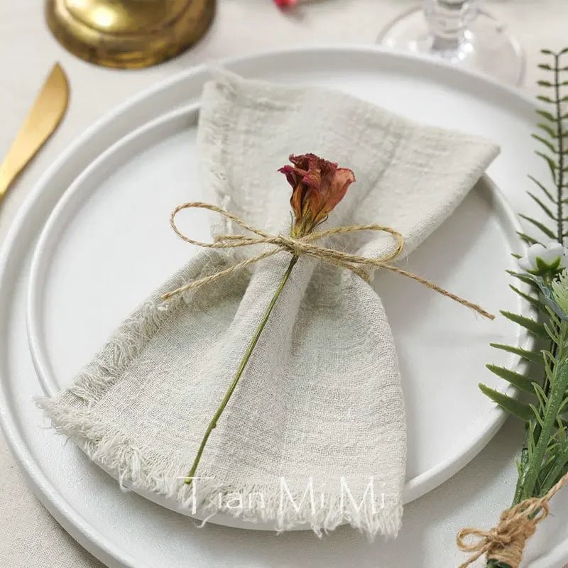 10er - Set Rustikale Vintage - Servietten: Baumwoll - Leinen für Hochzeit & Tischdeko - ApolettaApoletta