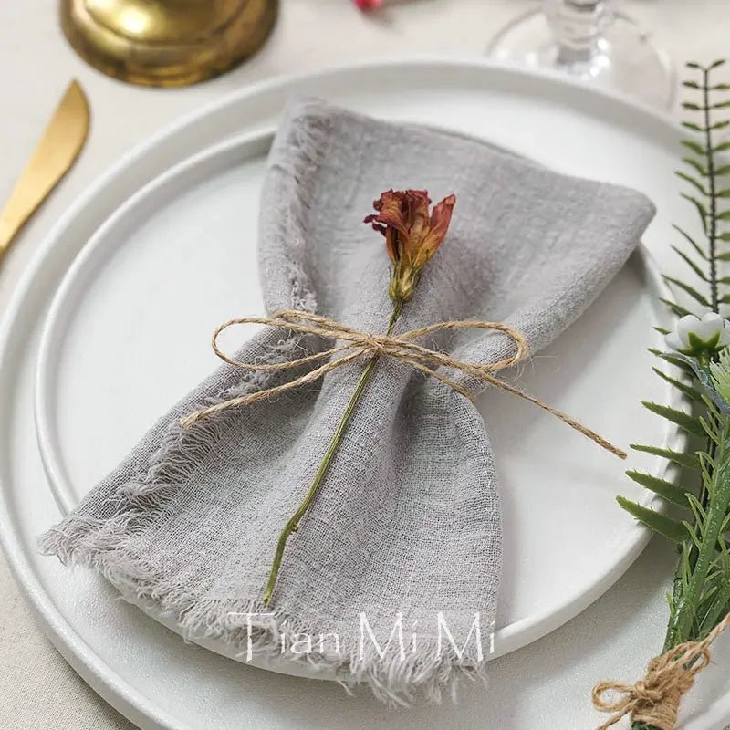 10er - Set Rustikale Vintage - Servietten: Baumwoll - Leinen für Hochzeit & Tischdeko - ApolettaApoletta