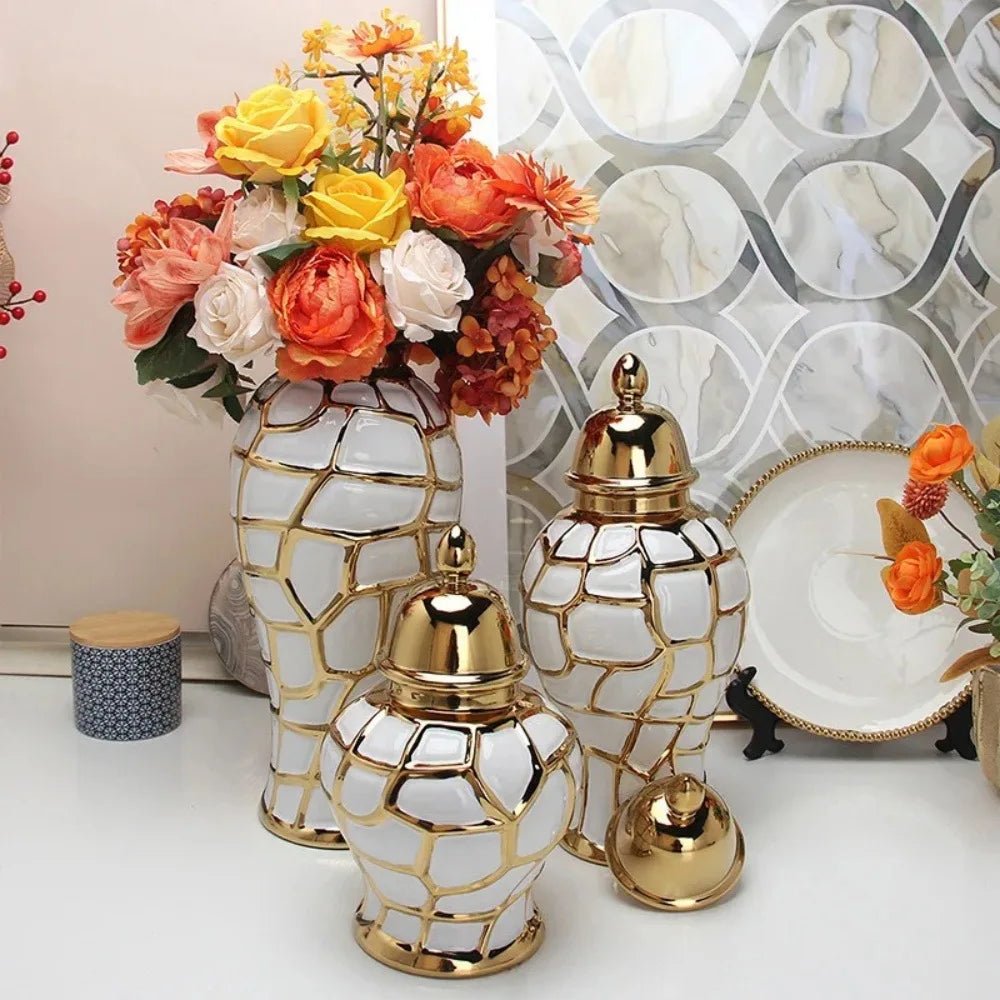 Nordische Keramik - Vase mit galvanisiertem Finish – Multifunktionale Wohnkultur - ApolettaApoletta