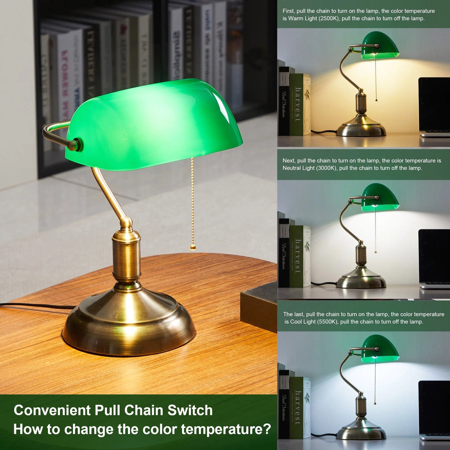Moderne LED - Bank - Schreibtischlampe mit Zugschalter – Perfekt für Büro & Schlafzimmer - ApolettaApoletta
