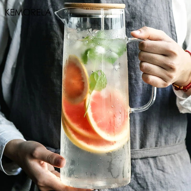 Verdickter Glaskessel mit Bambusdeckel: 1000/1500 ml Kanne mit Filter für Tee, Saft und Kaffee - ApolettaApoletta