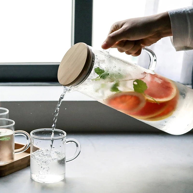 Verdickter Glaskessel mit Bambusdeckel: 1000/1500 ml Kanne mit Filter für Tee, Saft und Kaffee - ApolettaApoletta