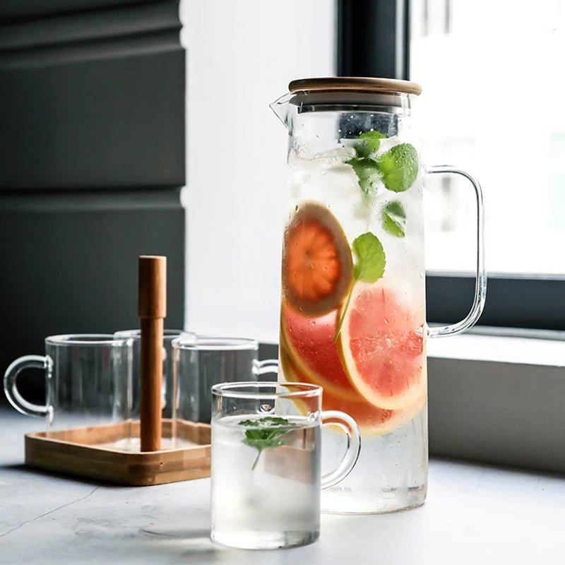 Verdickter Glaskessel mit Bambusdeckel: 1000/1500 ml Kanne mit Filter für Tee, Saft und Kaffee - ApolettaApoletta