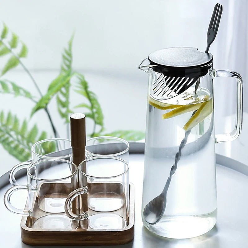 Verdickter Glaskessel mit Bambusdeckel: 1000/1500 ml Kanne mit Filter für Tee, Saft und Kaffee - ApolettaApoletta