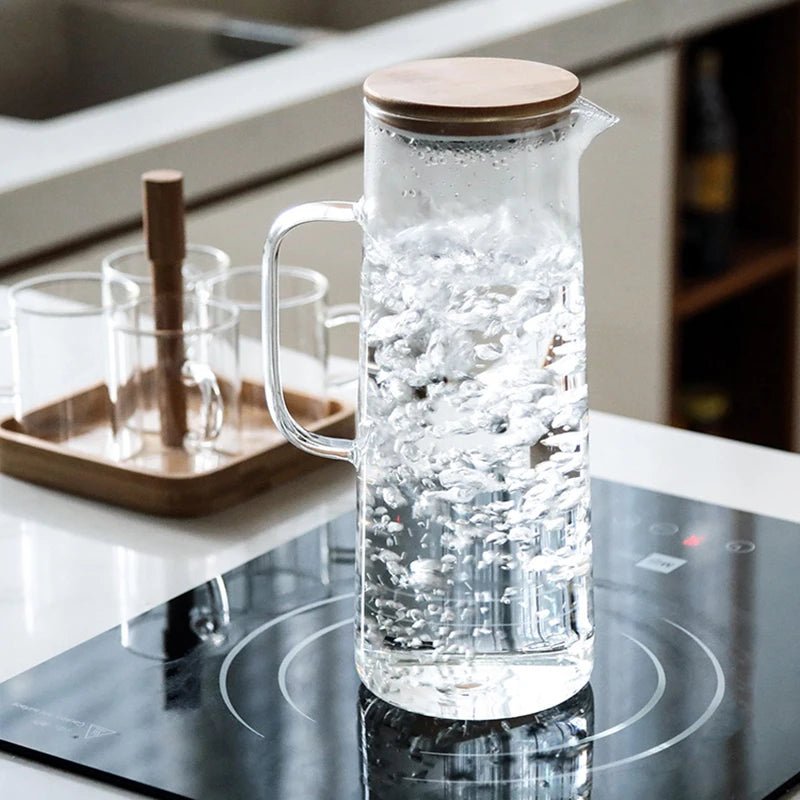 Verdickter Glaskessel mit Bambusdeckel: 1000/1500 ml Kanne mit Filter für Tee, Saft und Kaffee - ApolettaApoletta