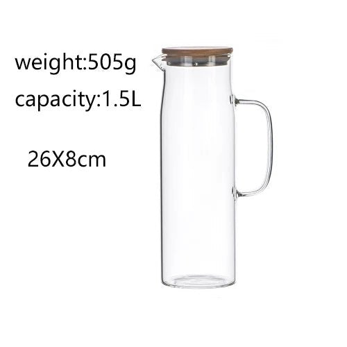 Verdickter Glaskessel mit Bambusdeckel: 1000/1500 ml Kanne mit Filter für Tee, Saft und Kaffee - ApolettaApoletta