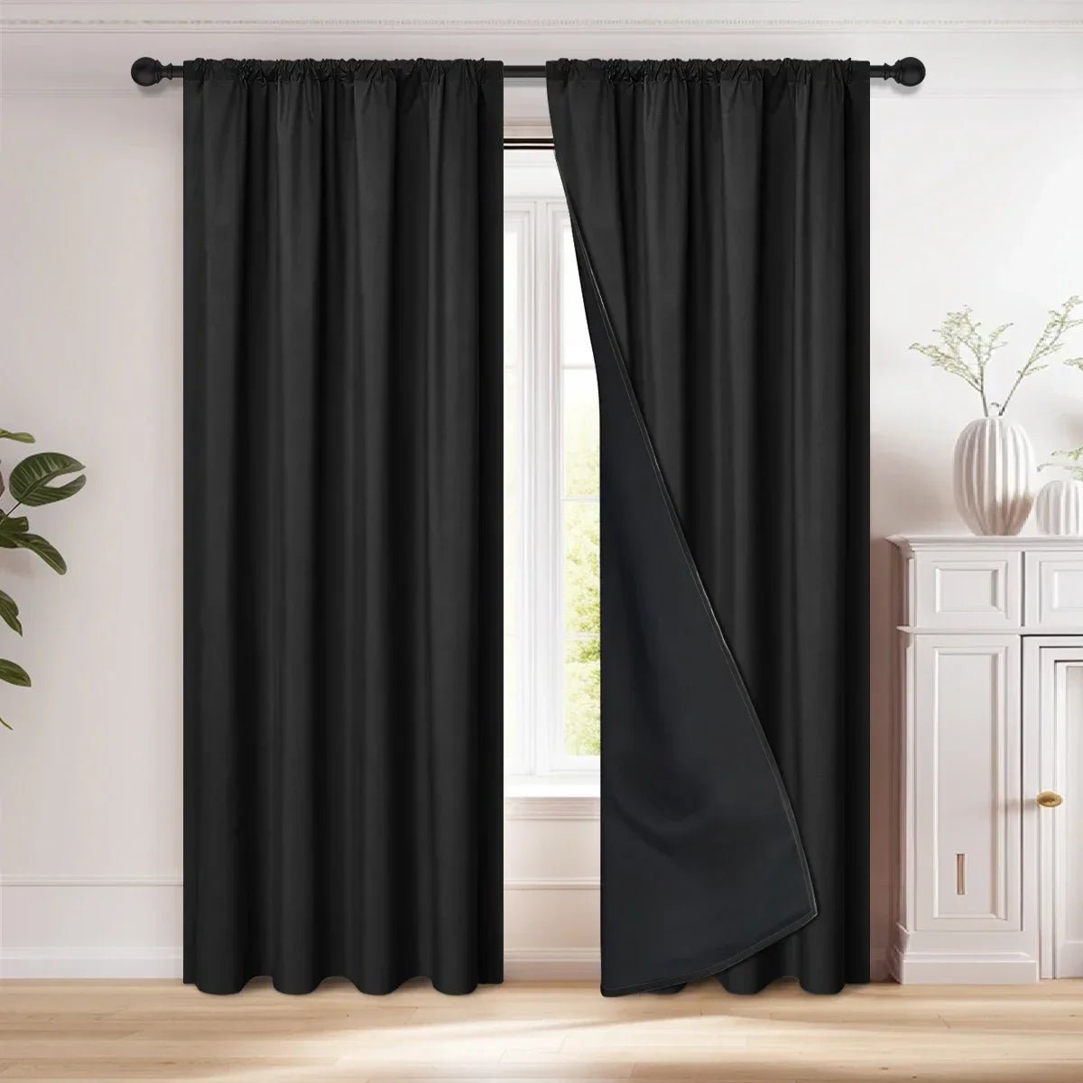 100% Verdunkelungsvorhang mit Stangentasche: Perfekt für Wohn - und Schlafzimmer - ApolettaApoletta