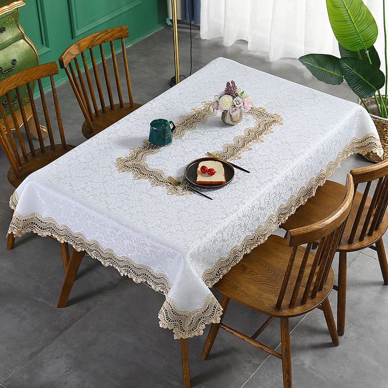Rechteckige Tischdecke für elegante Esstische: Luxuriös bestickte weiße Tischdecke - ApolettaApoletta