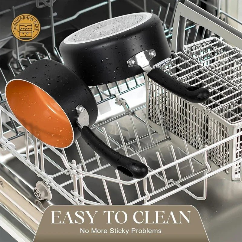 Keramik - Topf - Set (3 - teilig): Antihaftbeschichtet & mit Deckel für Saucen, Milch & Suppen - ApolettaApoletta