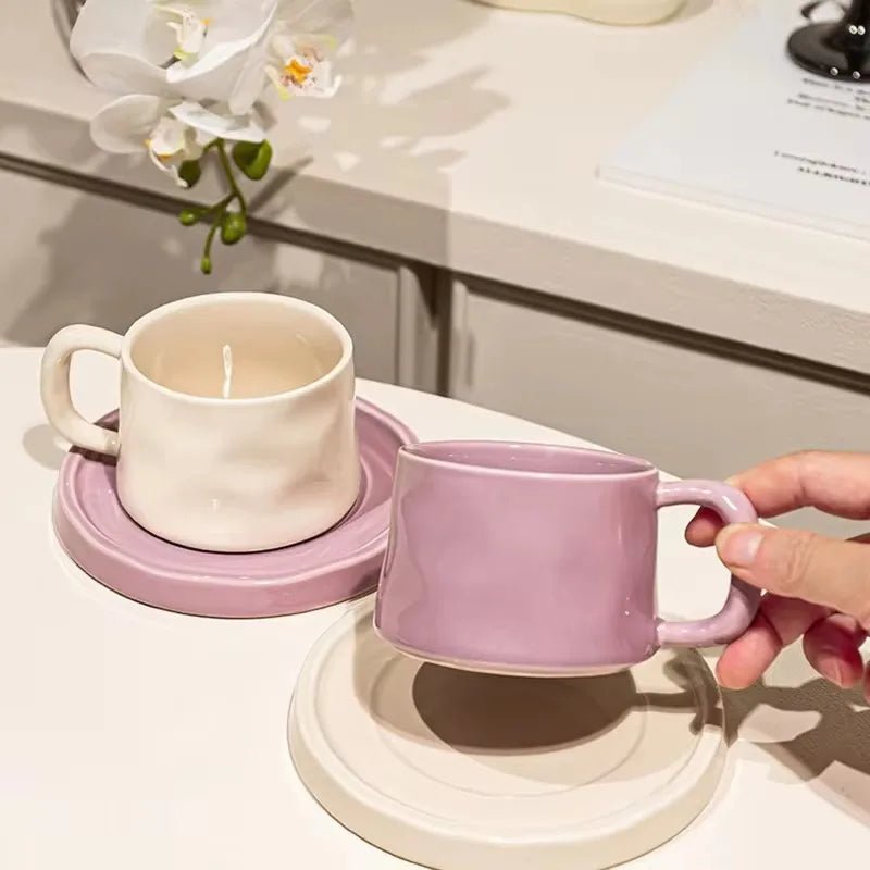 Keramik - Kaffeetasse mit Untertasse: 300 ml Becher für Frühstück, Latte & Tee - ApolettaApoletta