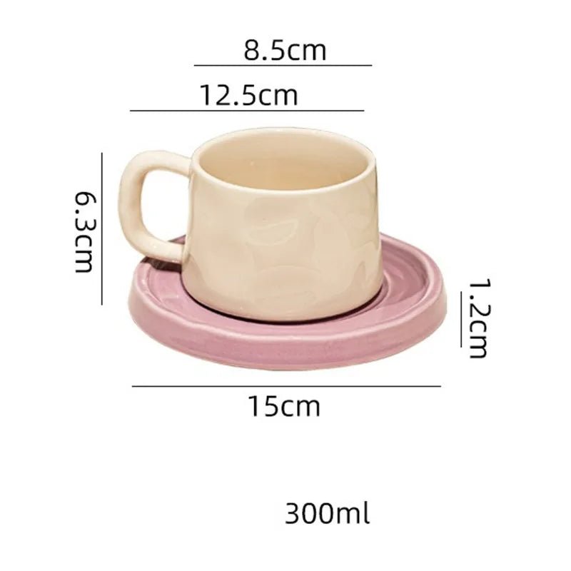 Keramik - Kaffeetasse mit Untertasse: 300 ml Becher für Frühstück, Latte & Tee - ApolettaApoletta