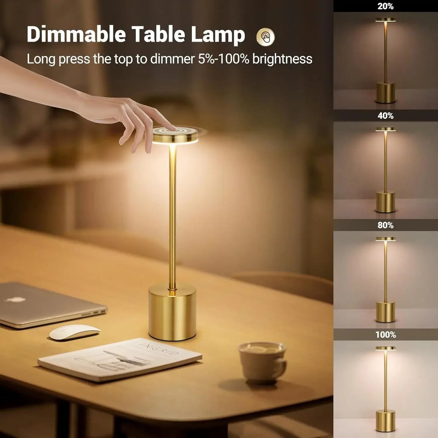 LED Tischlampe mit Touch - Sensor: Kabellos, USB - aufladbar & für Bar und Outdoor - ApolettaApoletta