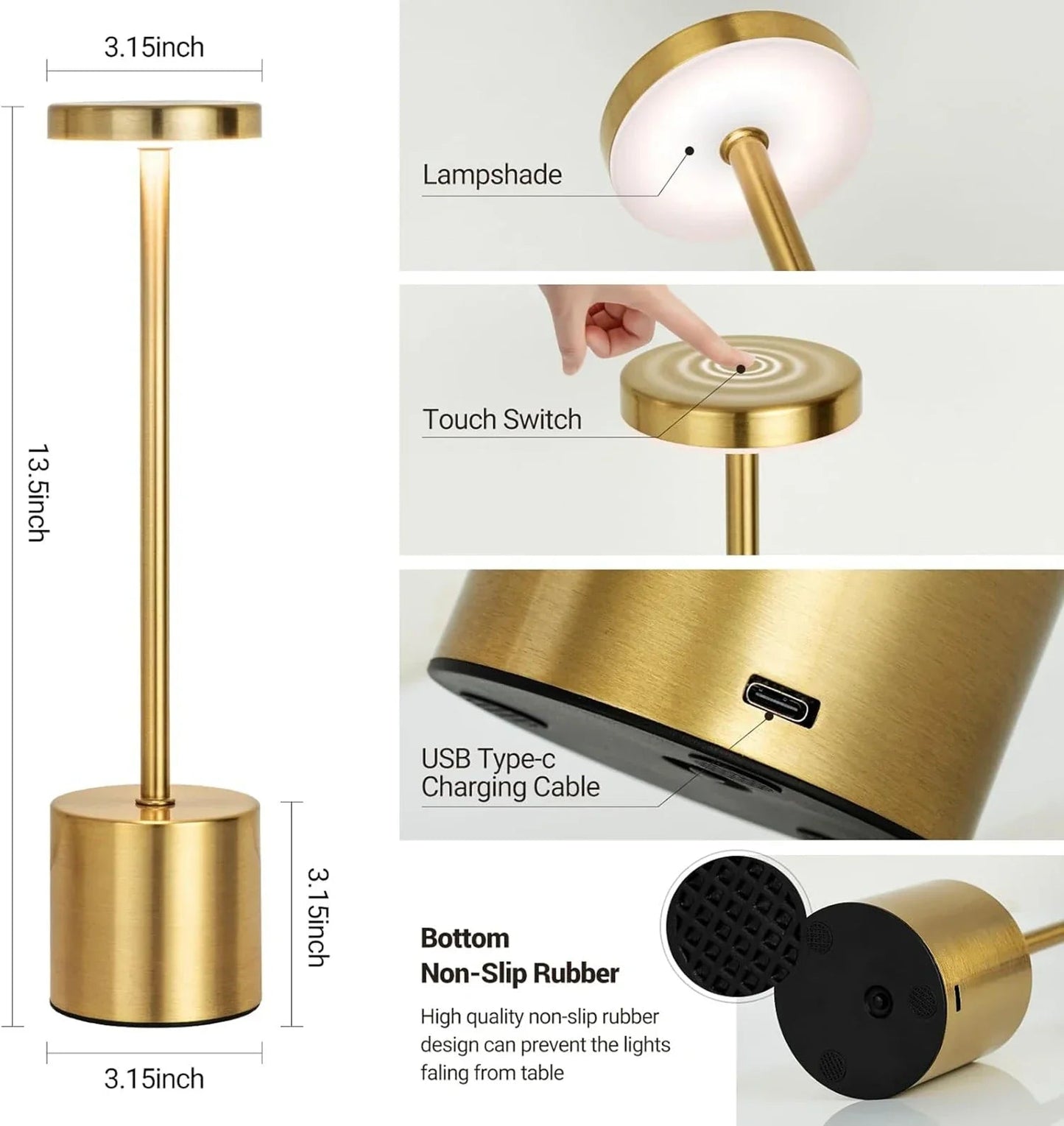 LED Tischlampe mit Touch - Sensor: Kabellos, USB - aufladbar & für Bar und Outdoor - ApolettaApoletta