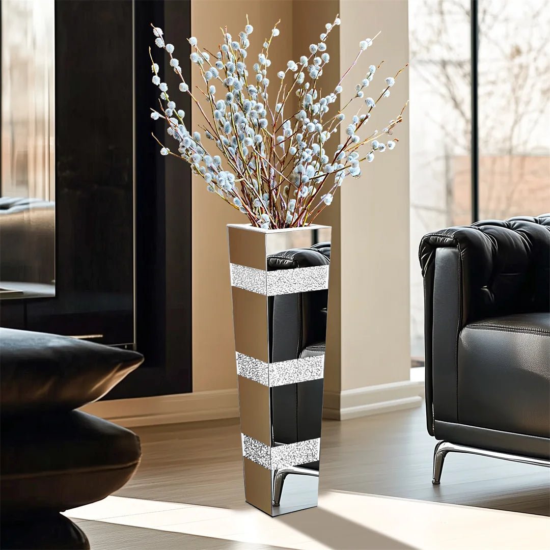 Moderne Bodenvase: Dekorative Spiegel - Vase in Kristall - Silber für Blumen - Arrangements - ApolettaApoletta
