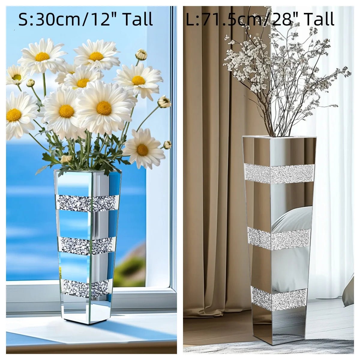 Moderne Bodenvase: Dekorative Spiegel - Vase in Kristall - Silber für Blumen - Arrangements - ApolettaApoletta