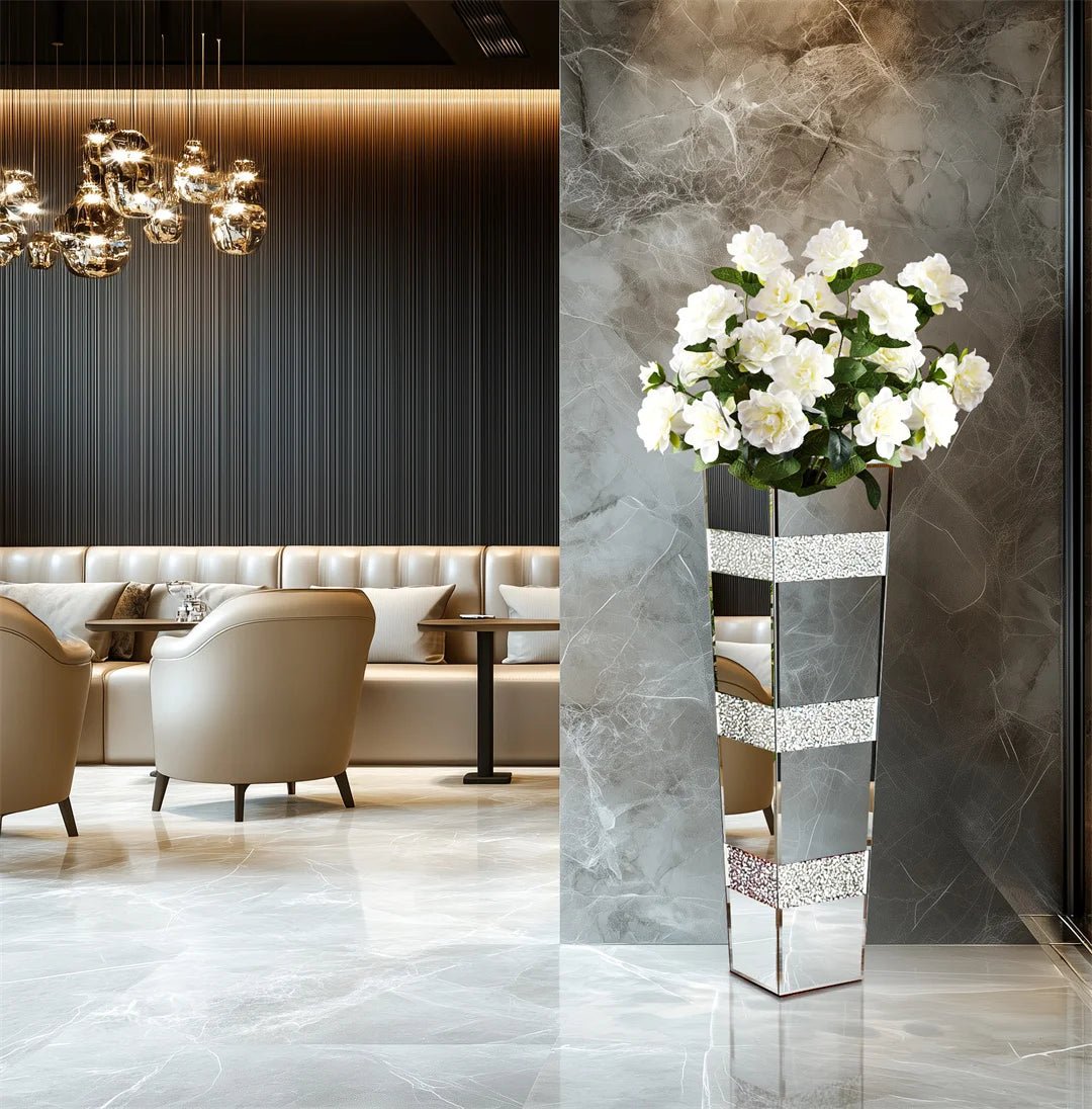 Moderne Bodenvase: Dekorative Spiegel - Vase in Kristall - Silber für Blumen - Arrangements - ApolettaApoletta