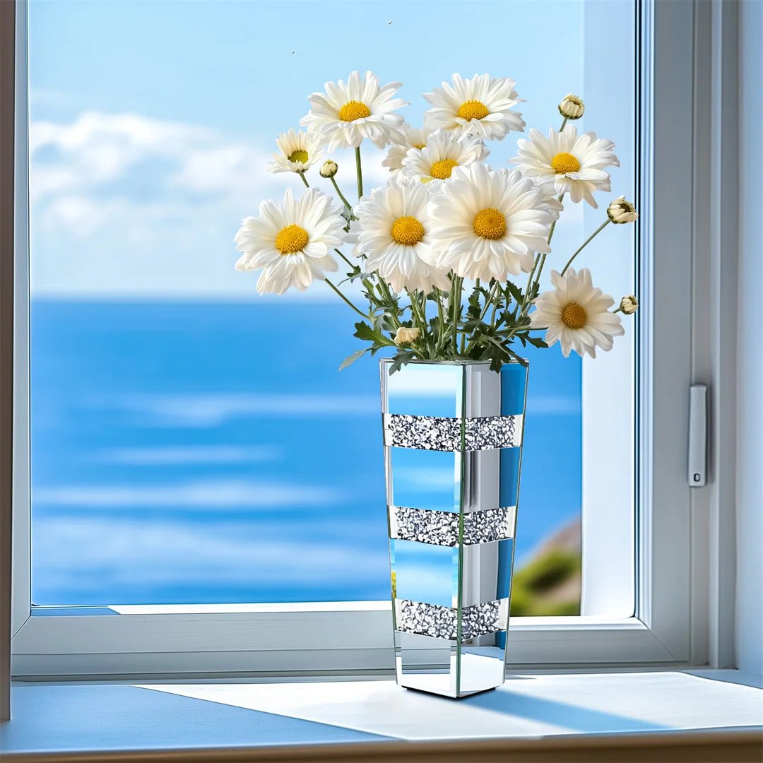 Moderne Bodenvase: Dekorative Spiegel - Vase in Kristall - Silber für Blumen - Arrangements - ApolettaApoletta
