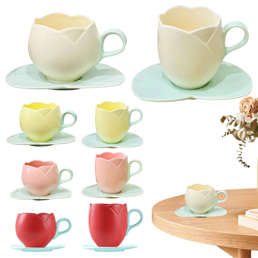 Tulpen - Trinkbecher mit Untertasse: Kreative Vintage - Tasse für Kaffee & Nachmittagstee - ApolettaApoletta