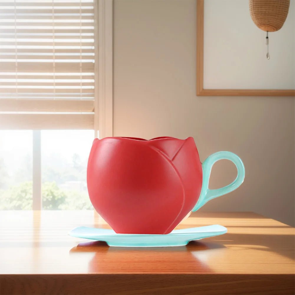 Tulpen - Trinkbecher mit Untertasse: Kreative Vintage - Tasse für Kaffee & Nachmittagstee - ApolettaApoletta