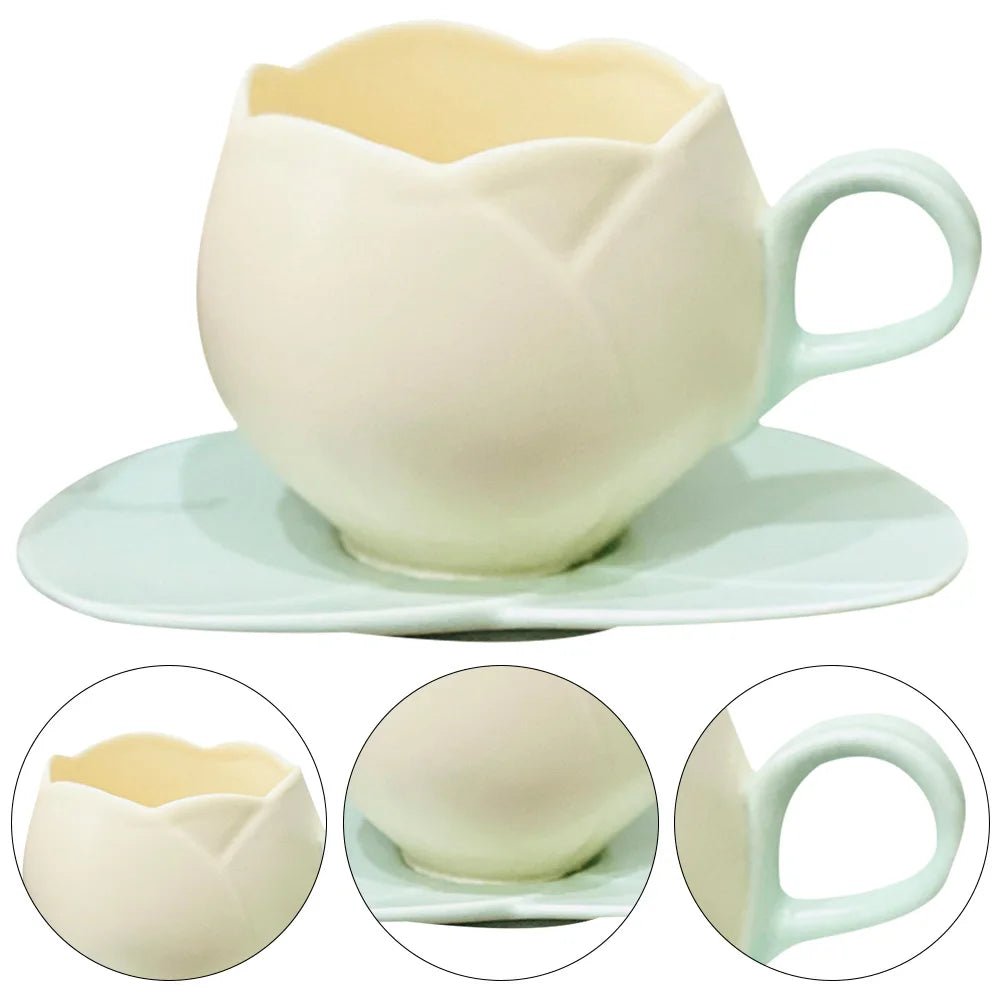 Tulpen - Trinkbecher mit Untertasse: Kreative Vintage - Tasse für Kaffee & Nachmittagstee - ApolettaApoletta