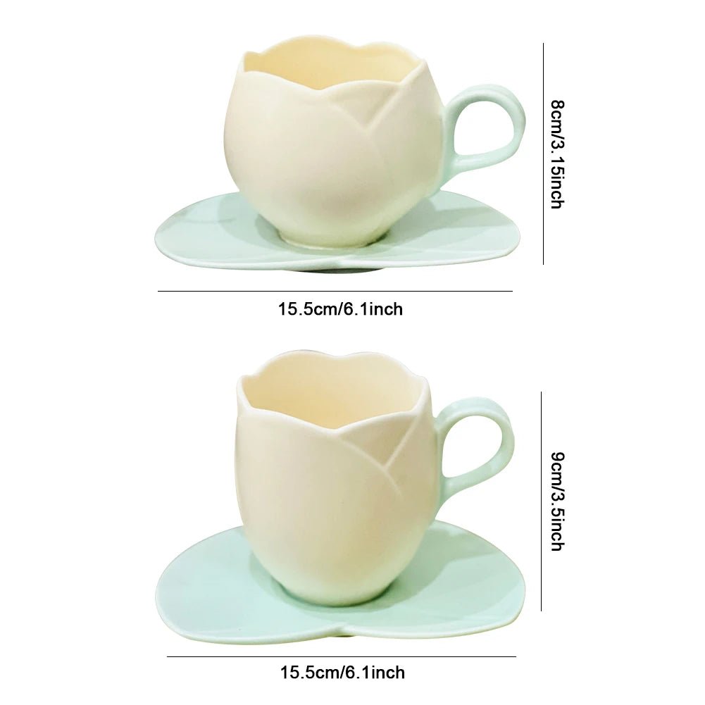 Tulpen - Trinkbecher mit Untertasse: Kreative Vintage - Tasse für Kaffee & Nachmittagstee - ApolettaApoletta