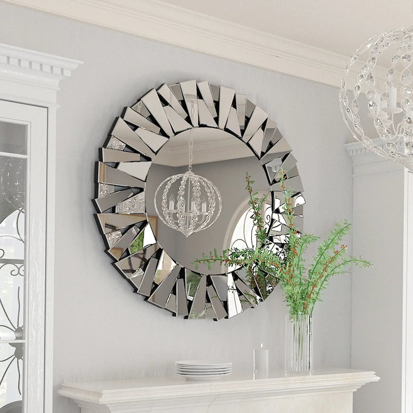 Runder 32" Sunburst - Wandspiegel: Dekorative Wandmontage aus silbernem Glas - ApolettaApoletta